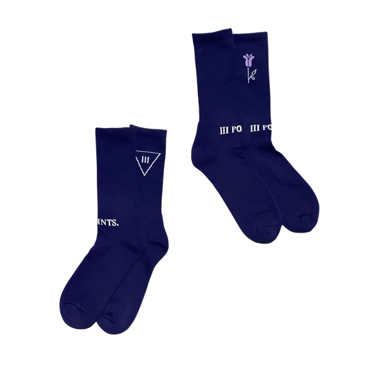 III Points Purple Flower Navy Socks